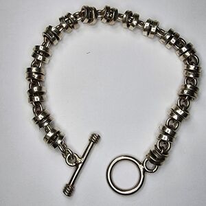 Sterling Silver Round Link Toggle Bracelet Signed CII